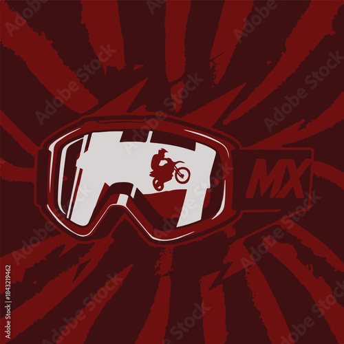Bold Red Motocross Goggles vector Illustration on luxury background.eps