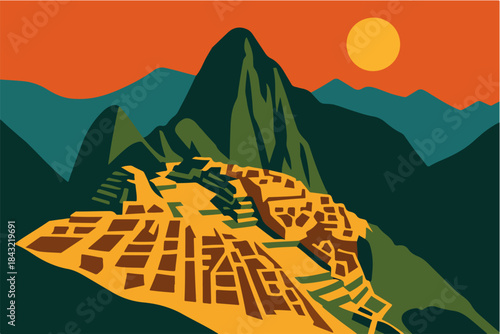 Rio De Janeiro Hillside Christ Statue Travel Illustration
