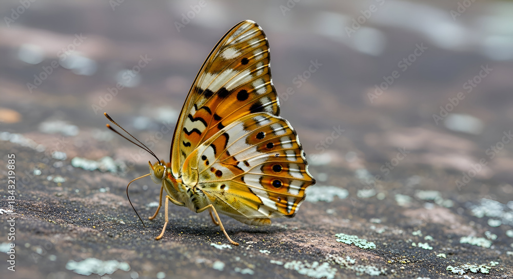 Obraz premium Close up of a colorful butterfly resting on a textured rock surface