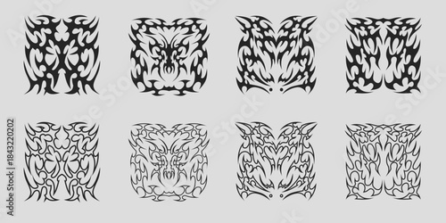 Neo tribal tattoo, cybersigilsm tattoo design set