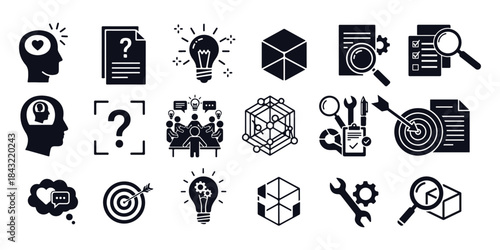 Collection of icons representing ideas solutions and problem solving