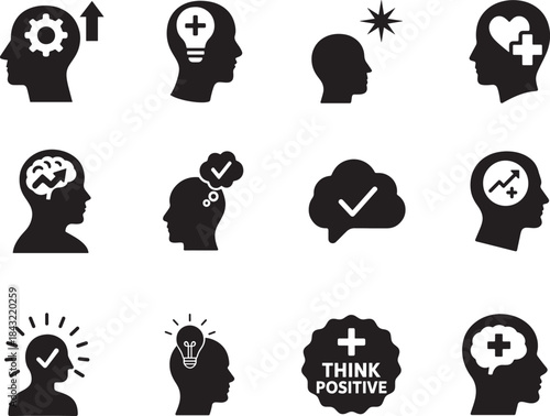   Think positive icon set for motivation, mindset, self-improvement, and success vector design.