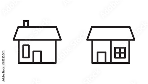 Web home icon set for websites and apps. Simple house symbol. Main page pictogram in filled, thin line, outline and stroke style. Isolated illustration.