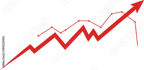 Red upward arrow business graph illustration symbolizing financial growth, market trends, performance improvement, analytics, investment progress, and economic data visualization