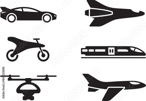 Transportation icons set, vector illustrations of  public transport symbols, isolated design