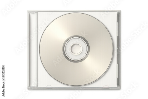 Compact disc in a clear jewel case representing digital media storage, retro technology, and music data