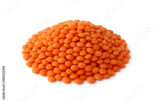 Red Lentils (Dhal) Isolated on White Background with Natural Texture