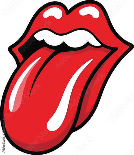 Bold cartoon mouth and tongue vector illustration featuring expressive red lips, playful pop-art style, vibrant colors, and energetic graphic design elements