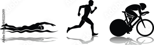 Triathlon sport silhouettes set of swimming running and cycling man vector illustration isolated on white background for competition design