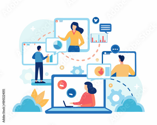 Online collaboration and virtual meetings connecting people through digital workspaces