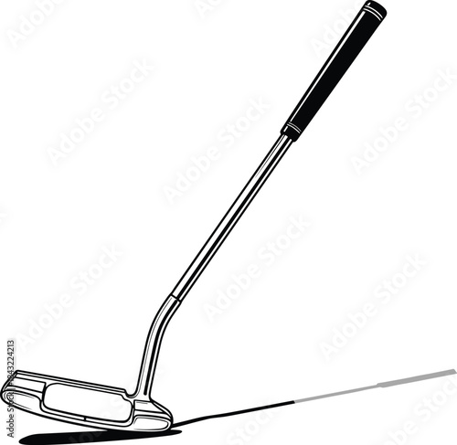 Single golf putter club vector illustration in black and white outline style isolated on white background for sports game equipment design element and logo symbol