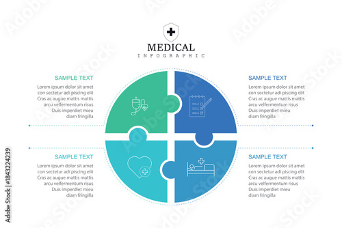 Hospital concept infographic vector template, healthcare and medicine flat design illustration