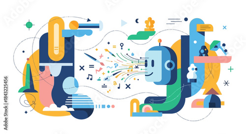 Abstract Communication - Human and Robot Exchanging Ideas.