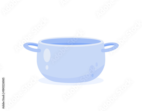 An illustration of a stainless steel pan. Kitchen utensils for boiling or steaming. cooking ware. Kitchen equipment. Objects or items. Flat design. Clip art or sticker. White background.
