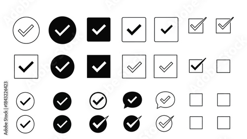 Collection of black and white checkmark icons for interface elements