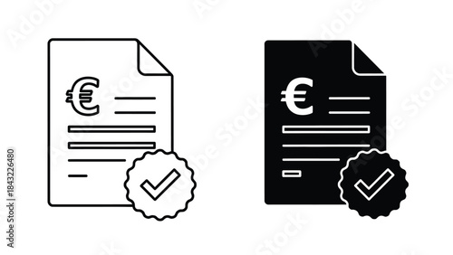 Two euro invoice verification icons in outline and solid styles