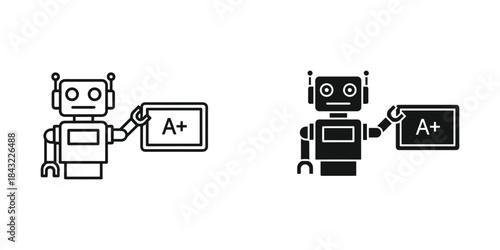 Robot teacher showing a grade icon vector illustration