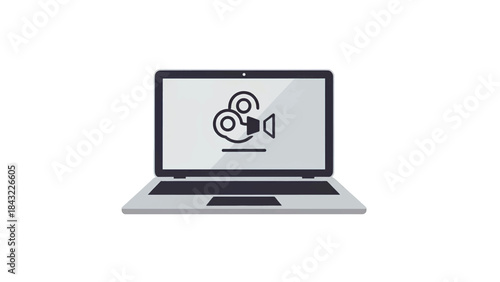 Laptop with video camera icon on screen, digital media, online content creation