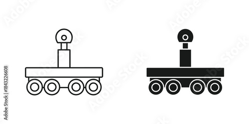 Set of two icons of a space exploration rover, line art and solid fill style