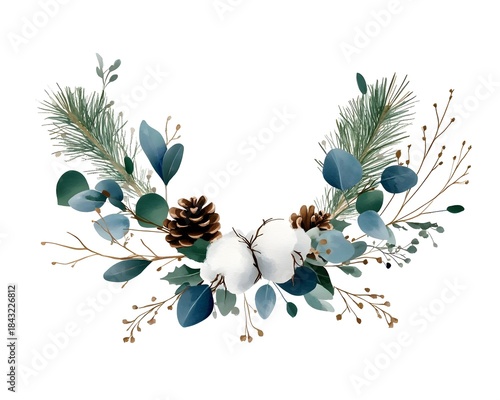Watercolor christmas frame with branches, generation AI 