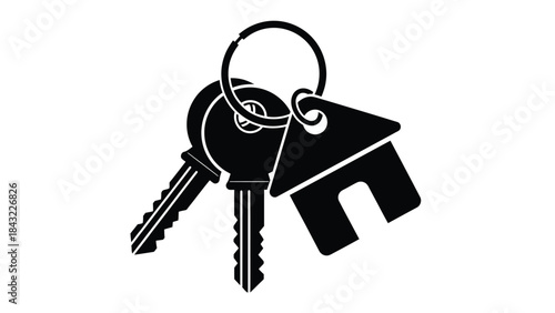 Black and white icon of house keys on a keyring