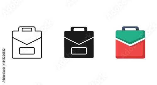 Set of briefcase icon in different color and style