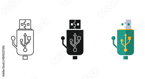 Usb flash drive icon set in various color