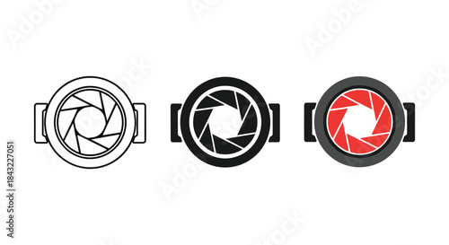 Camera lens aperture icons set