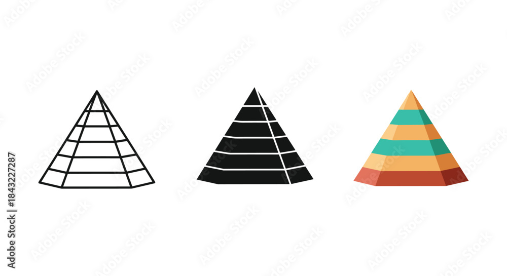 Fototapeta premium Three pyramids with different color schemes