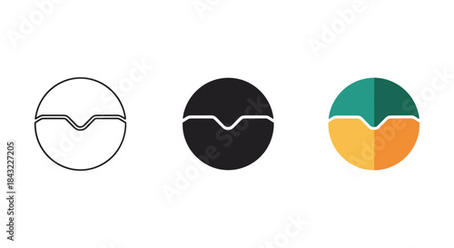 Set of three minimalist circle logos in different styles