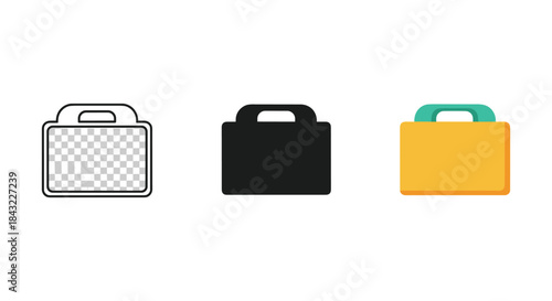 Collection of different briefcase icons in various colors and designs