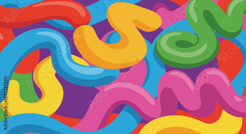Colorful Worms Cartoon Illustration, Abstract Design, Playful and Vibrant, Fun and Whimsical.