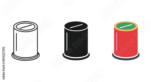 Three different colored cylindrical objects