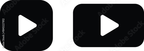 Set of two black vector play button icons representing video player, media streaming and movie watching for web interface design