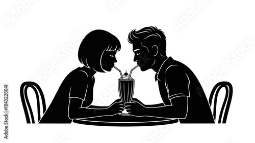 Couple sharing a milkshake at a casual dining setting