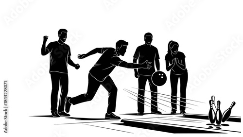 Group of people bowling together in a lively bowling alley atmosphere