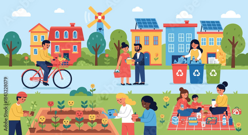 Eco-Friendly Community with Sustainable Living Practices and Environmentally Conscious Residents.