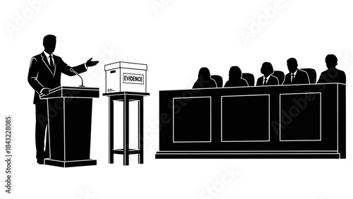 Man presenting at a conference podium to a panel of seated professionals in a formal meeting setting