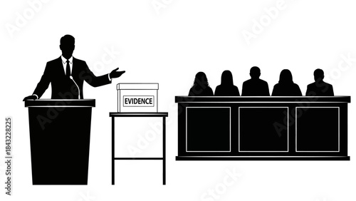 Lawyer presenting evidence to the judge and jury in a courtroom setting