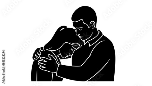 Tender Moment Between Lover and Child in a Simple Illustration