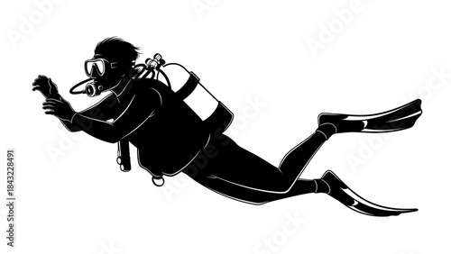 Scuba diver exploring underwater environment with equipment and diving gear