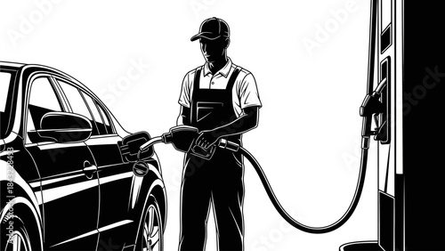 Man refueling car at a gas pump station