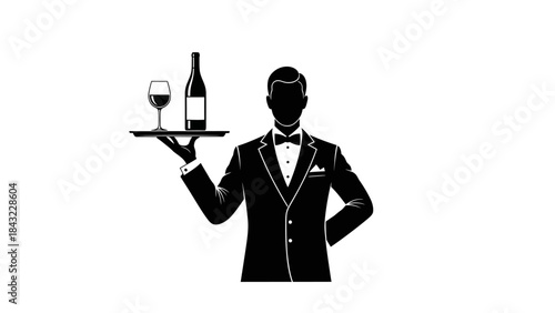 A sophisticated waiter serving wine in a luxurious setting