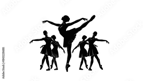 Ballet dancers performing an elegant routine together in a studio environment from a front viewpoint