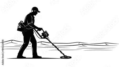 Man using metal detector in landscape view