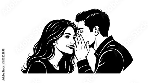 Man sharing a secret with a woman in a close conversation