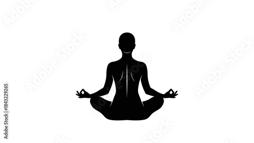 Silhouette of a person meditating in lotus position against a white background