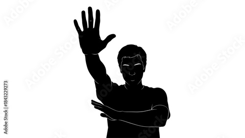 A man gesturing with his hand in a silhouette against a white background
