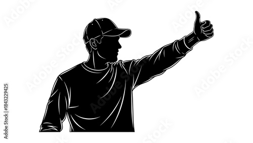 Man in a Baseball Cap Giving a Thumbs Up Gesture in Silhouette