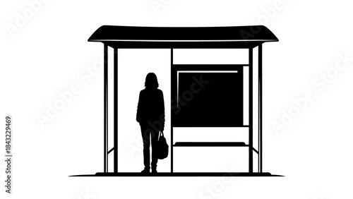 Silhouette of a person waiting at a bus stop, contemplating their journey